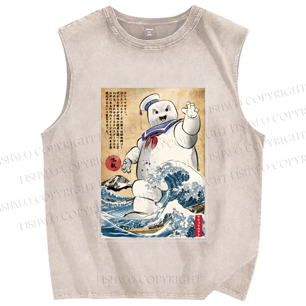 Unisex Marshmallow in Japan Printed Washed Tank Top