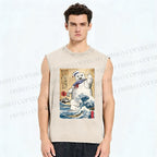 Unisex Marshmallow in Japan Printed Washed Tank Top