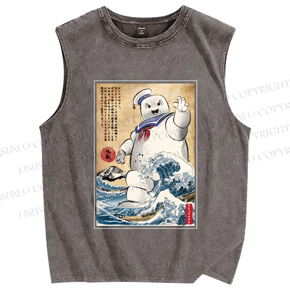 Unisex Marshmallow in Japan Printed Washed Tank Top