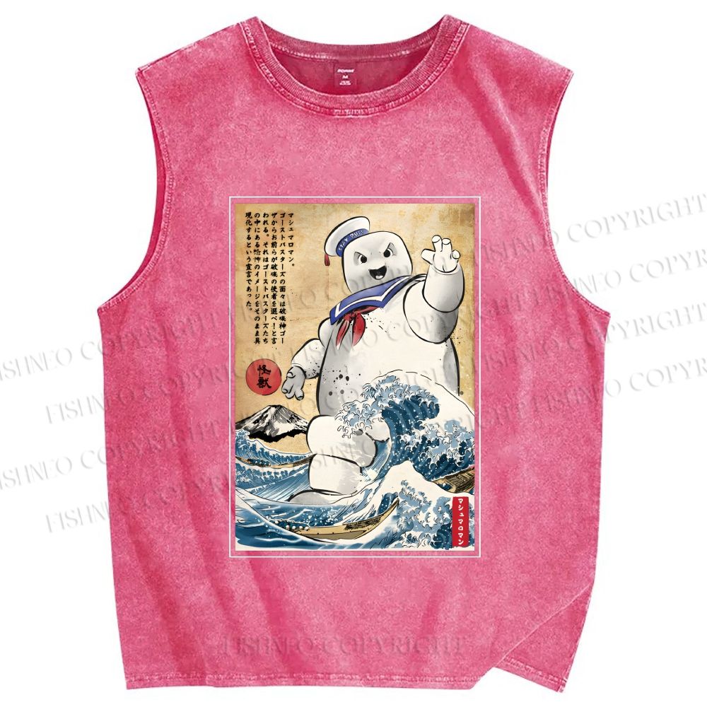 Unisex Marshmallow in Japan Printed Washed Tank Top