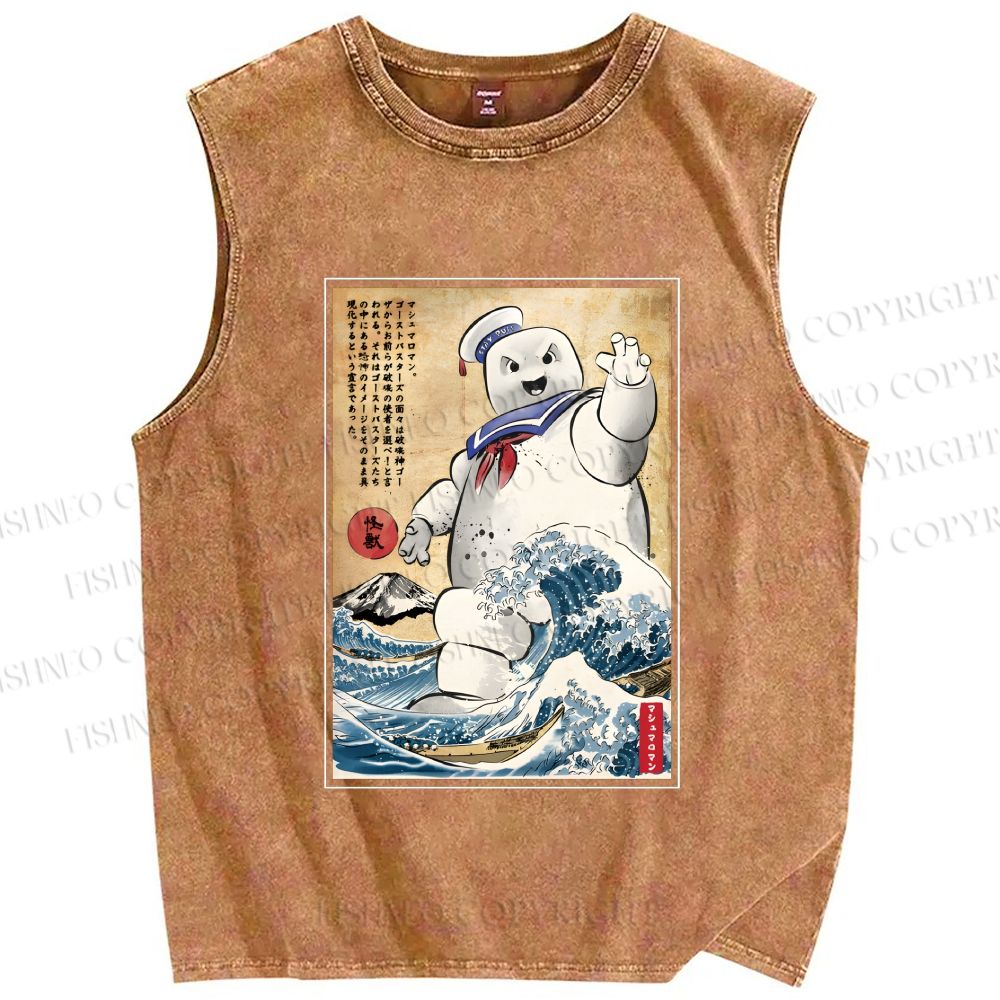 Unisex Marshmallow in Japan Printed Washed Tank Top