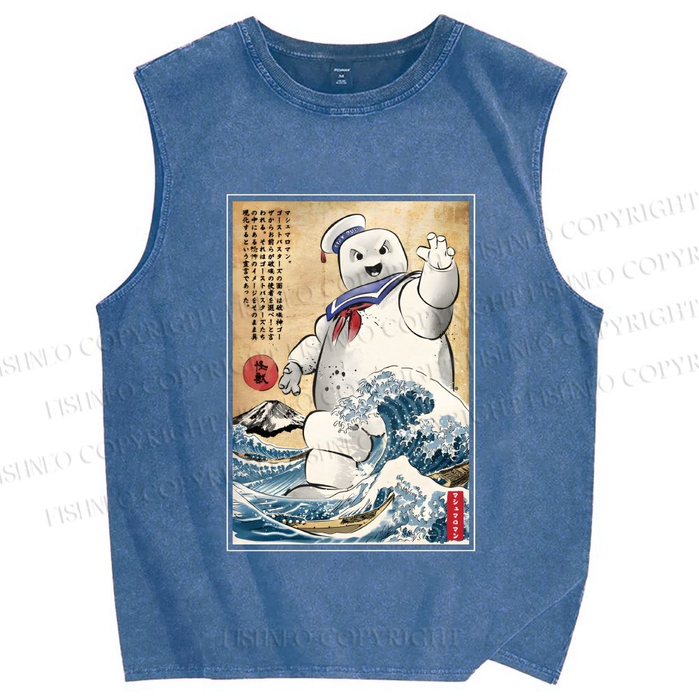 Unisex Marshmallow in Japan Printed Washed Tank Top