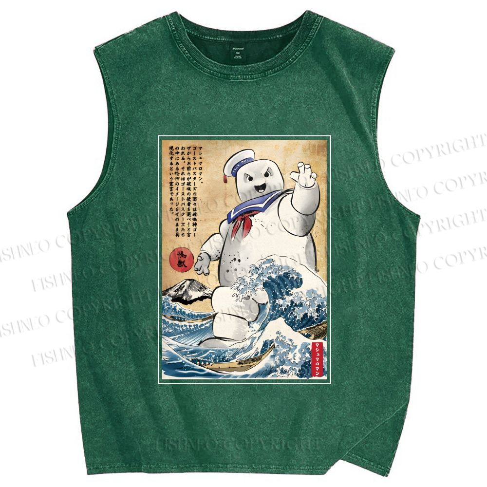 Unisex Marshmallow in Japan Printed Washed Tank Top