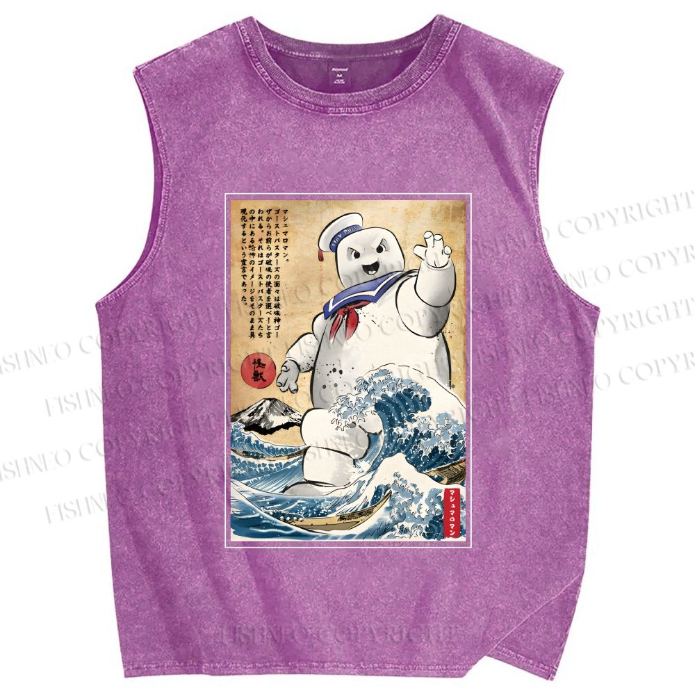 Unisex Marshmallow in Japan Printed Washed Tank Top