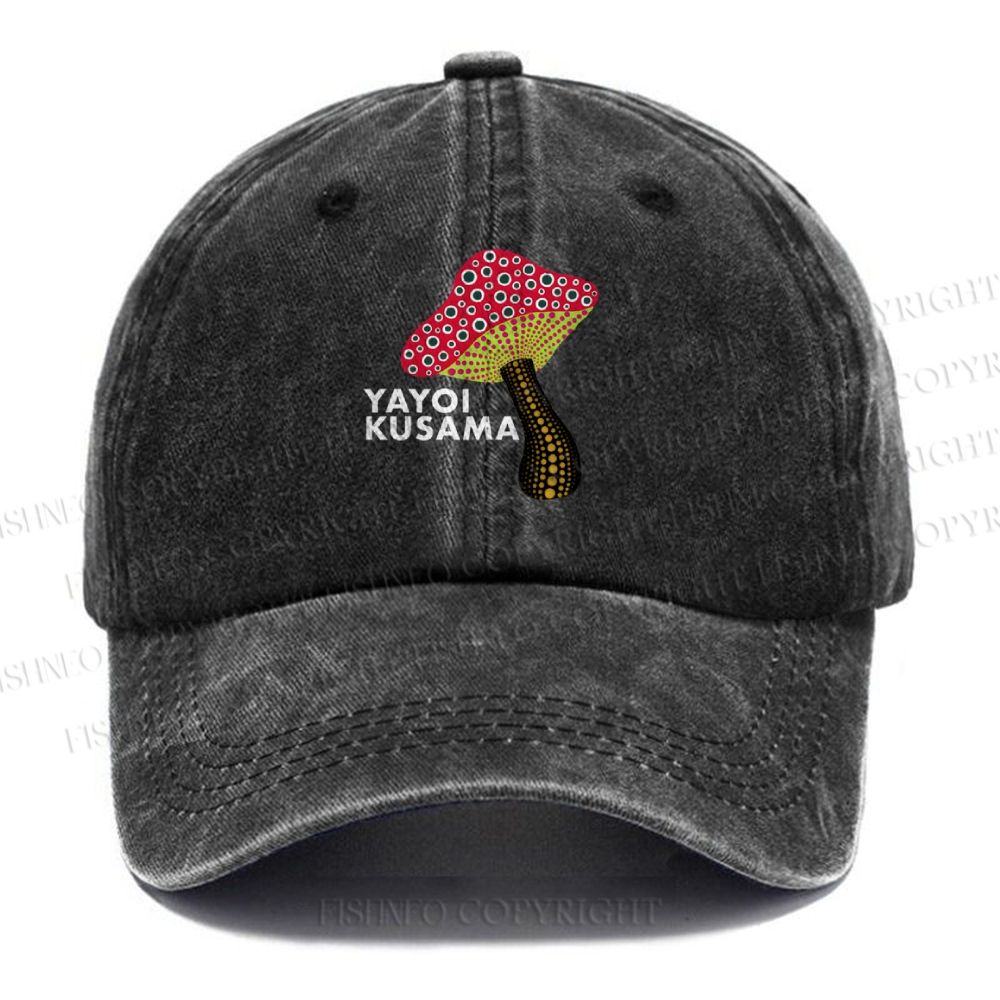 Unisex Yayoi Kusama Mushroom Vintage Casual Washed Cap