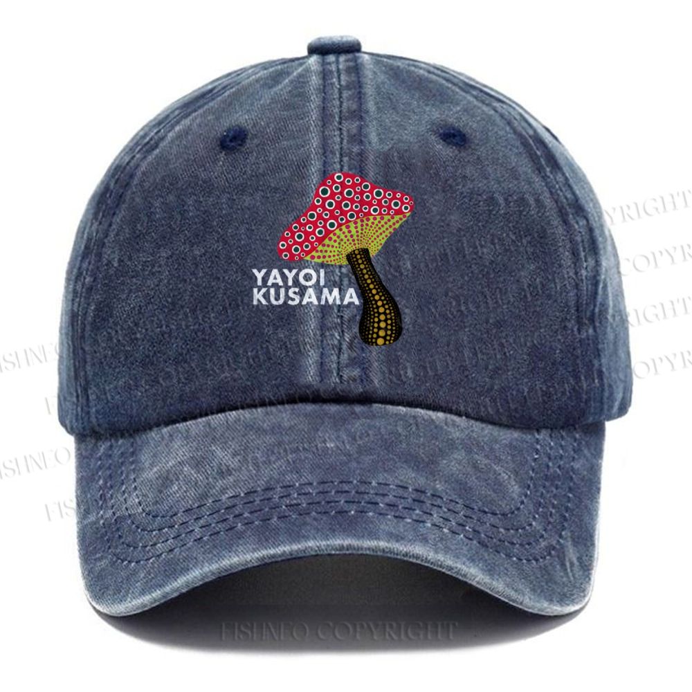 Unisex Yayoi Kusama Mushroom Vintage Casual Washed Cap