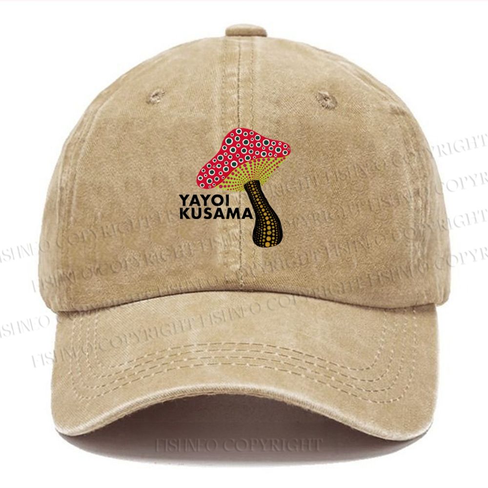 Unisex Yayoi Kusama Mushroom Vintage Casual Washed Cap