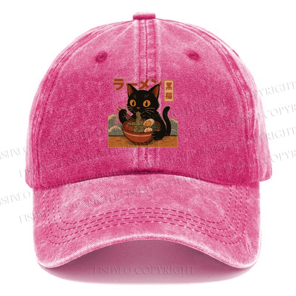 Unisex Cat Ramen Vintage Casual Washed Cap