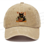 Unisex Cat Ramen Vintage Casual Washed Cap