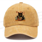 Unisex Cat Ramen Vintage Casual Washed Cap