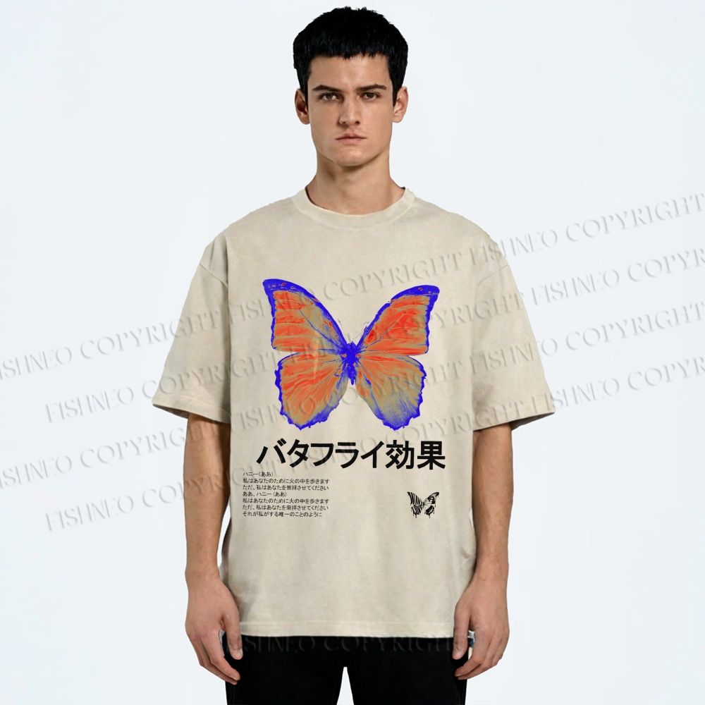 Unisex Butterfly Effect Printed Washed Tee