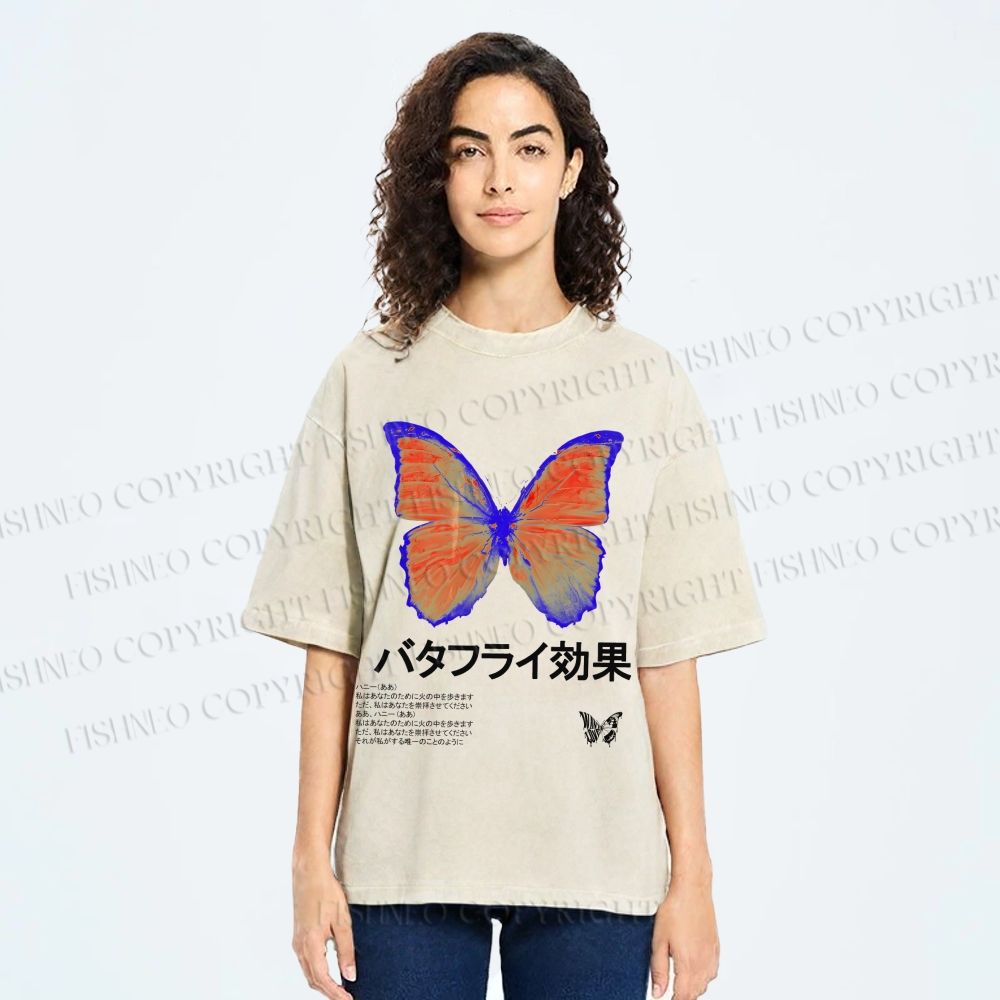Unisex Butterfly Effect Printed Washed Tee