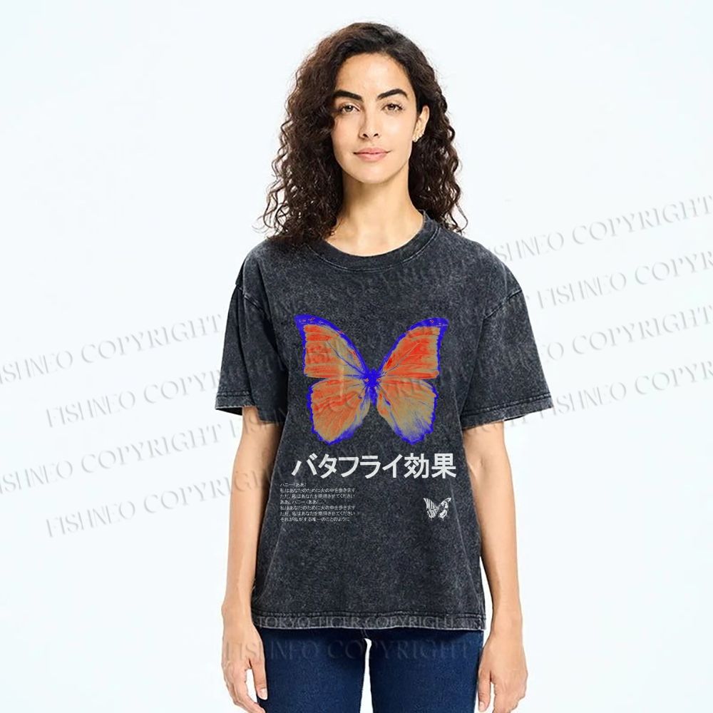 Unisex Butterfly Effect Printed Washed Tee