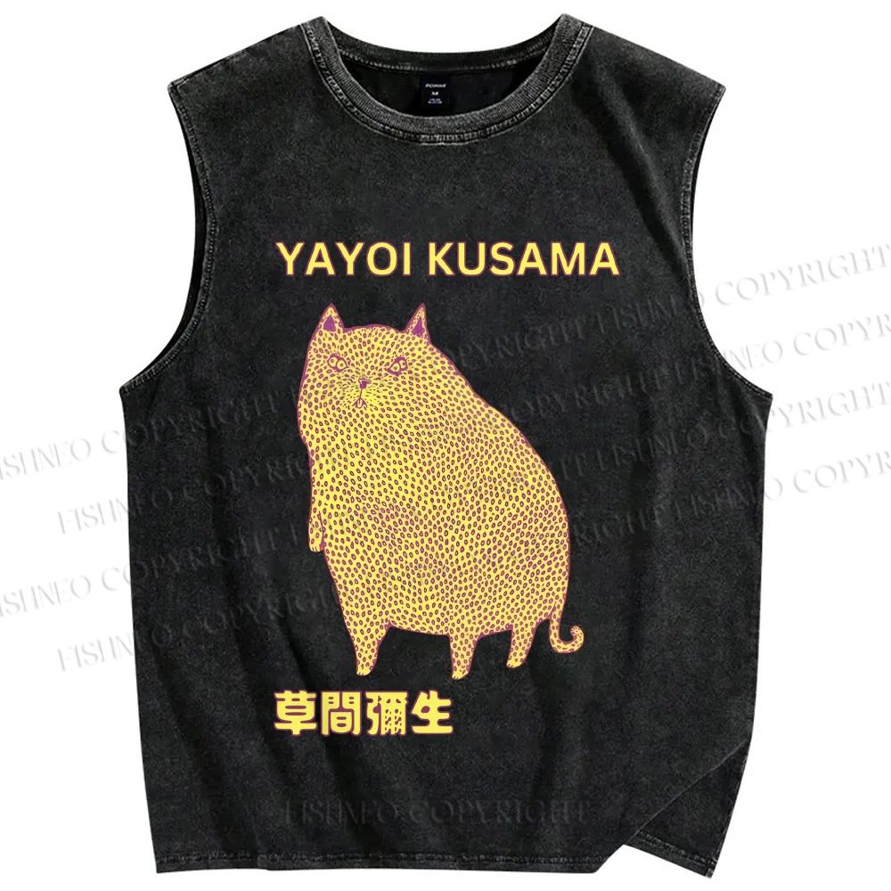 Unisex Yayoi Kusama Big Cat Printed Washed Tank Top