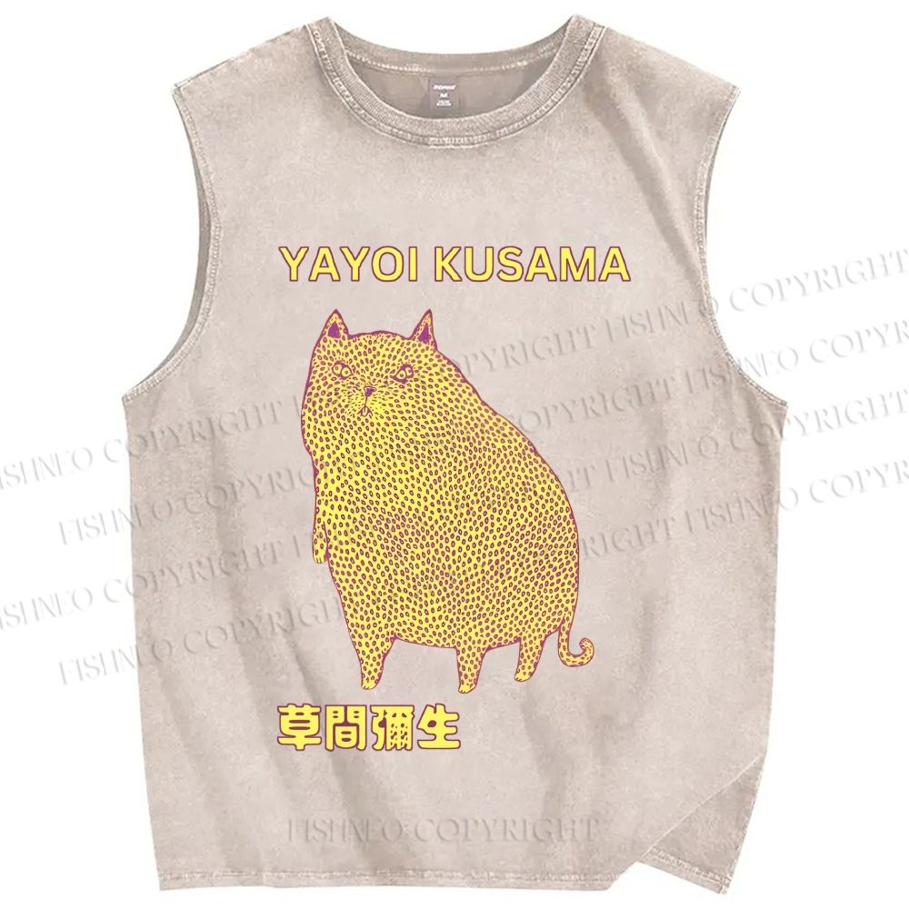 Unisex Yayoi Kusama Big Cat Printed Washed Tank Top
