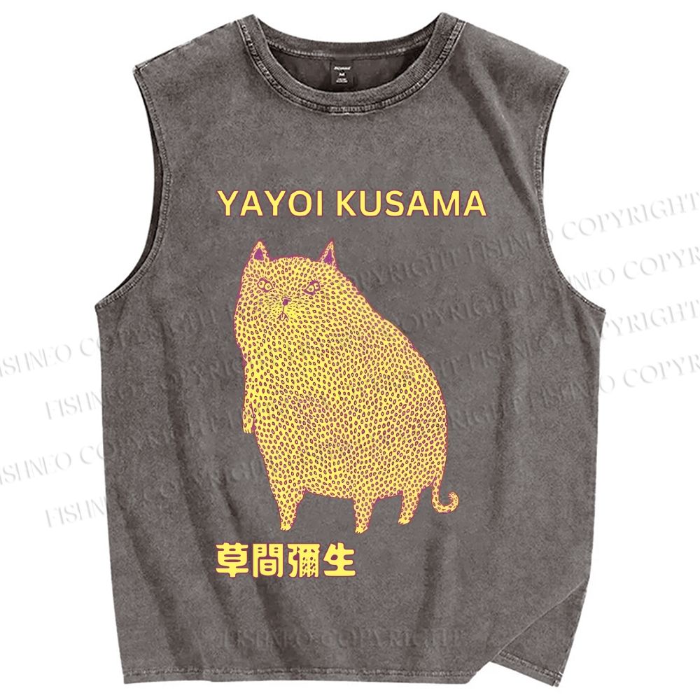 Unisex Yayoi Kusama Big Cat Printed Washed Tank Top