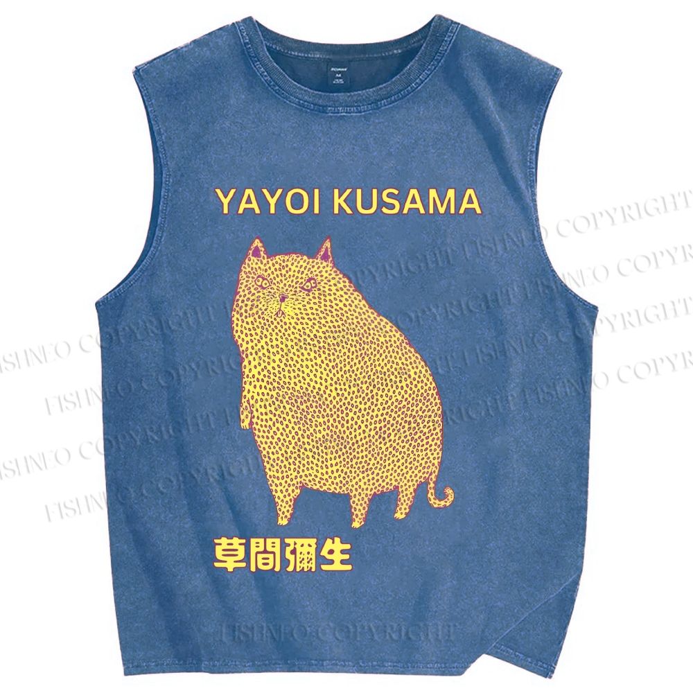 Unisex Yayoi Kusama Big Cat Printed Washed Tank Top