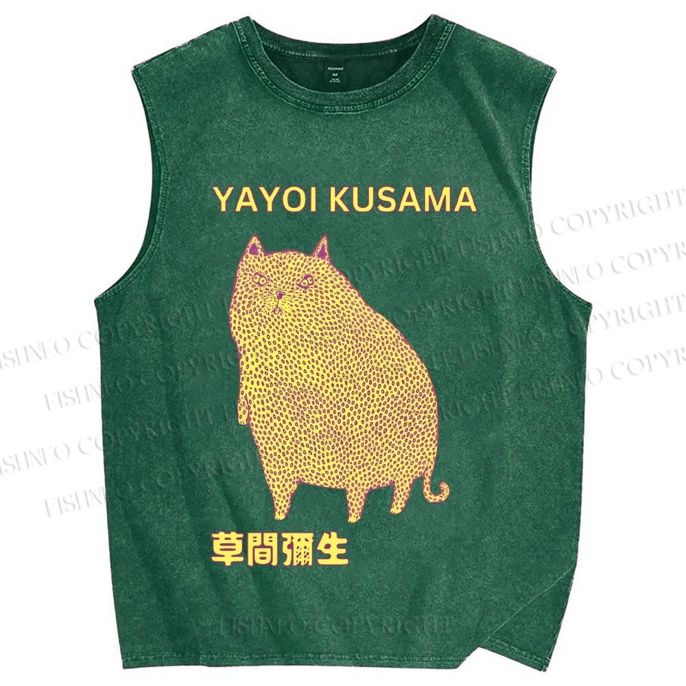 Unisex Yayoi Kusama Big Cat Printed Washed Tank Top