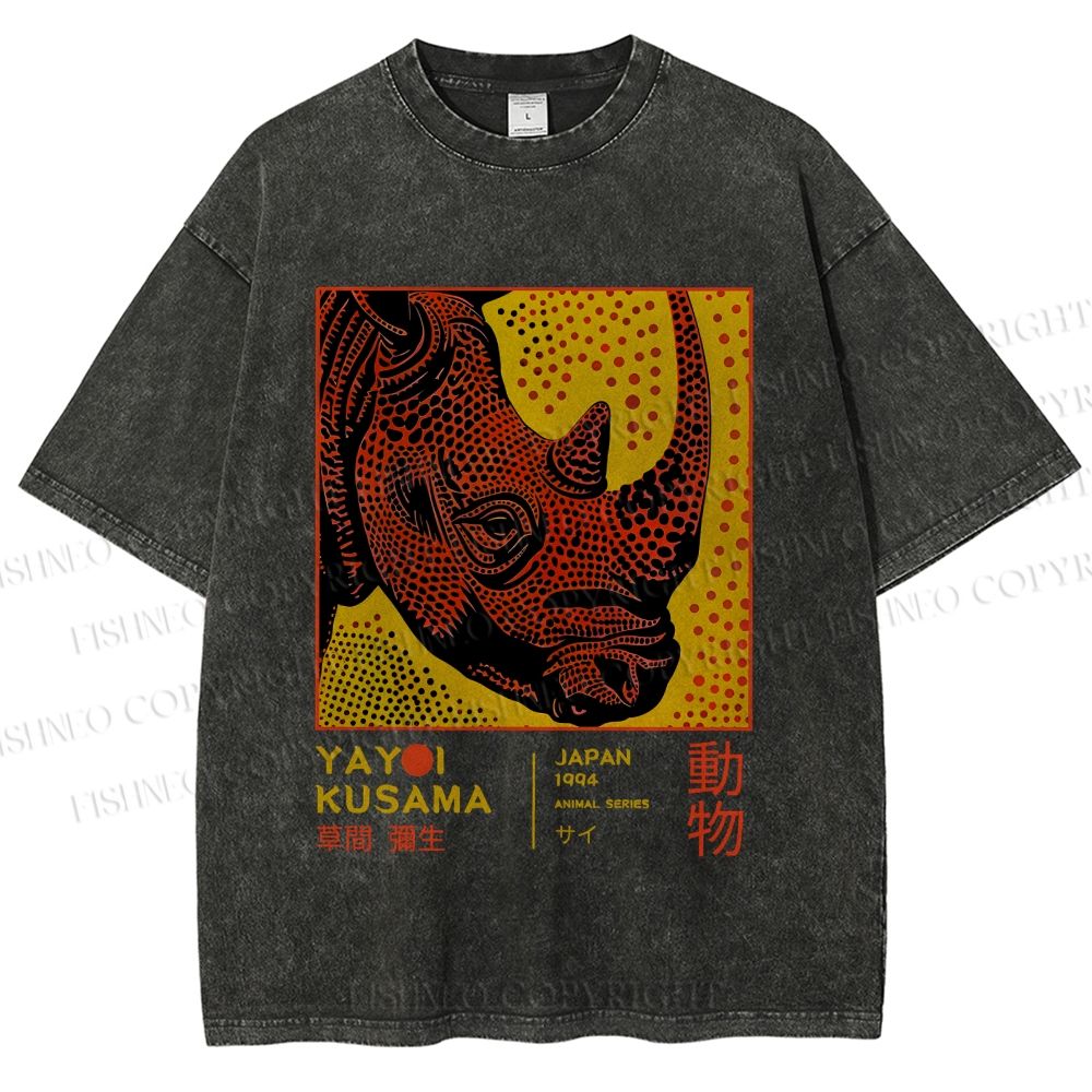 Unisex Yayoi Kusama Rhino Printed Washed Tee