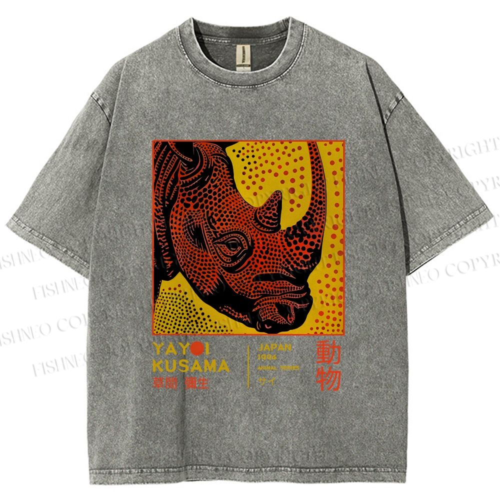 Unisex Yayoi Kusama Rhino Printed Washed Tee