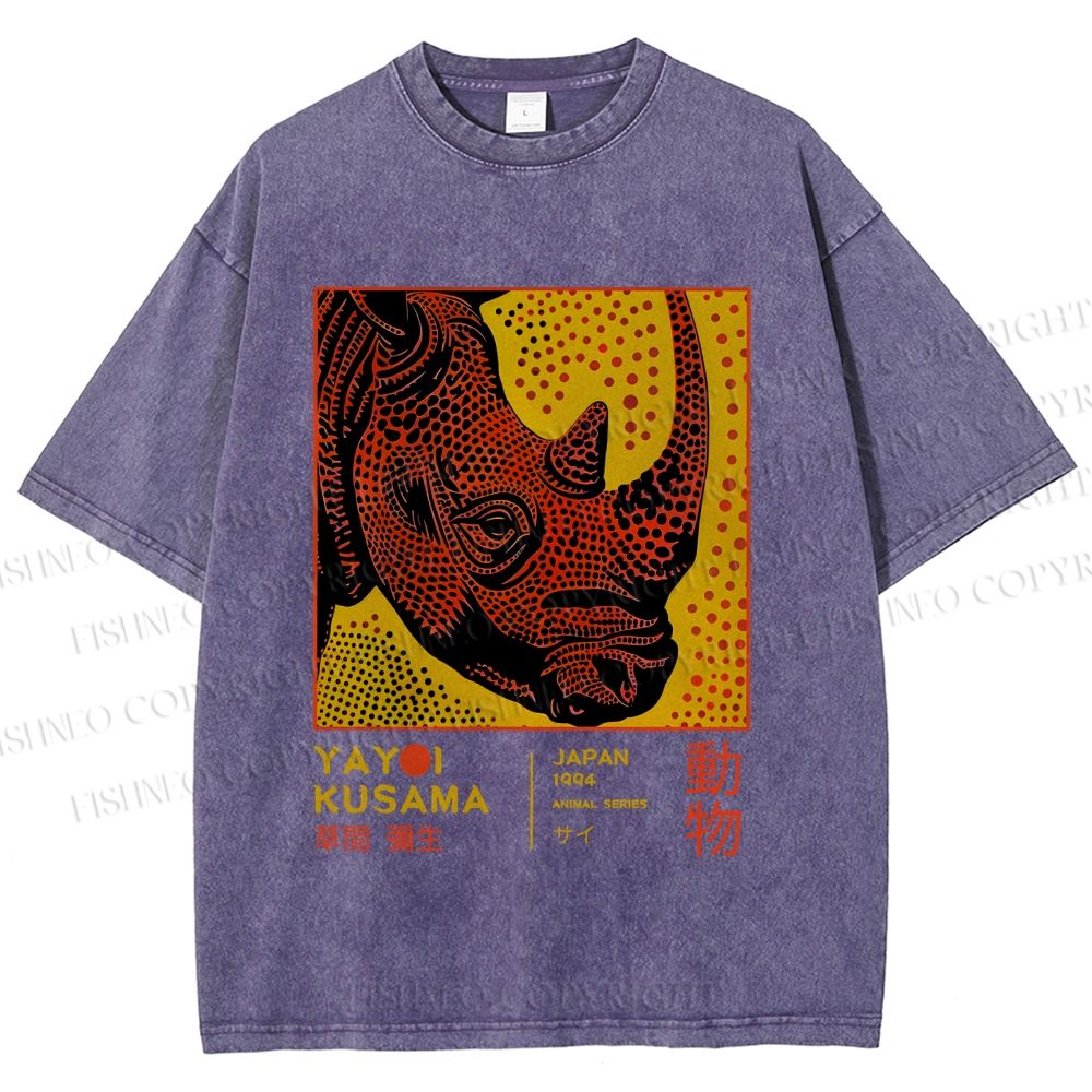 Unisex Yayoi Kusama Rhino Printed Washed Tee