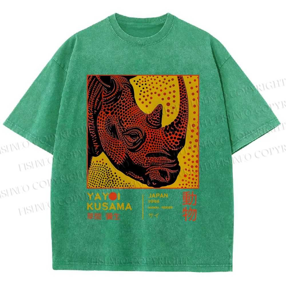 Unisex Yayoi Kusama Rhino Printed Washed Tee