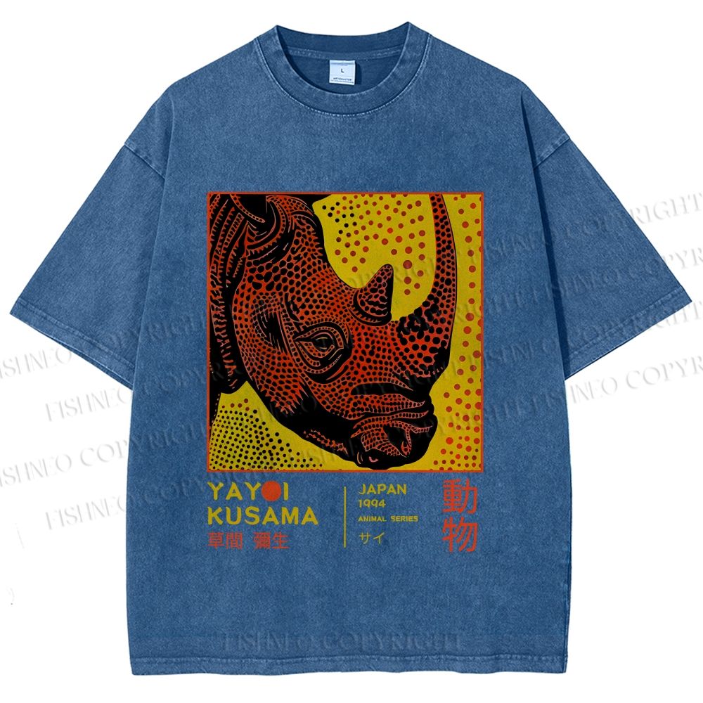 Unisex Yayoi Kusama Rhino Printed Washed Tee
