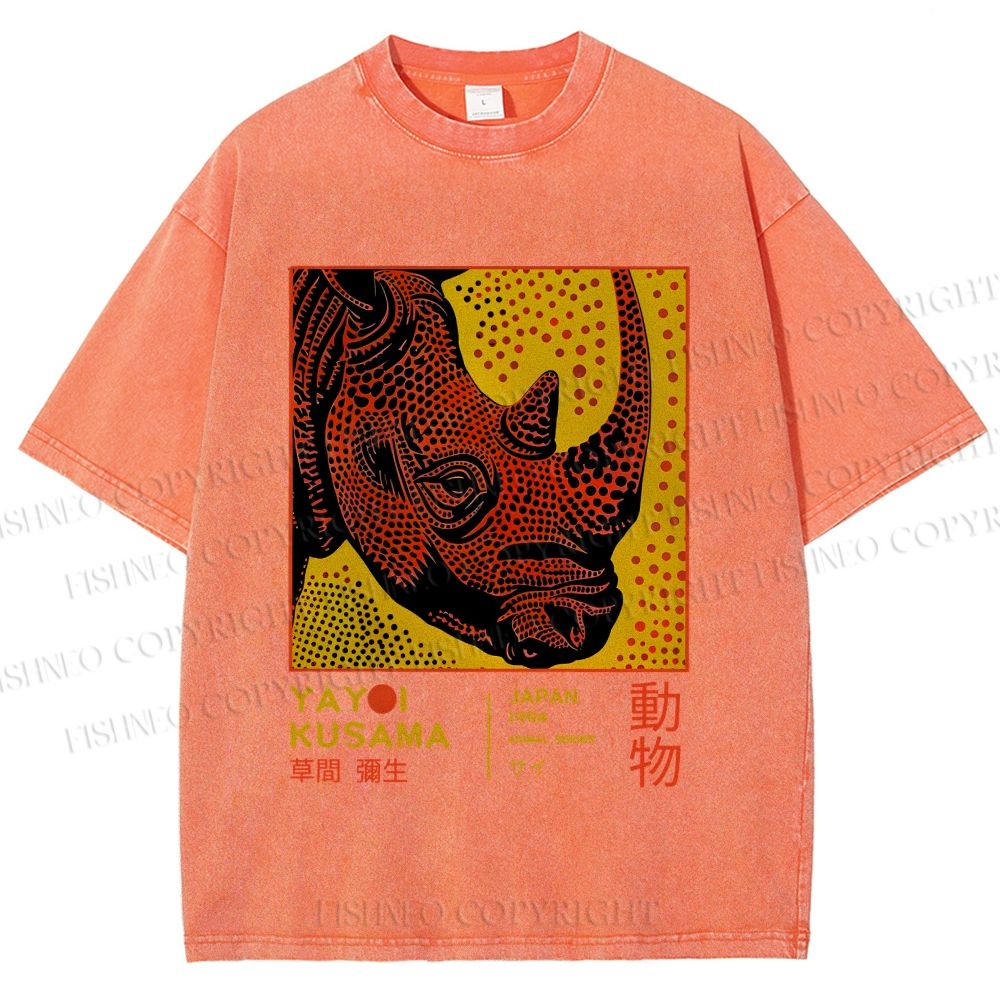 Unisex Yayoi Kusama Rhino Printed Washed Tee