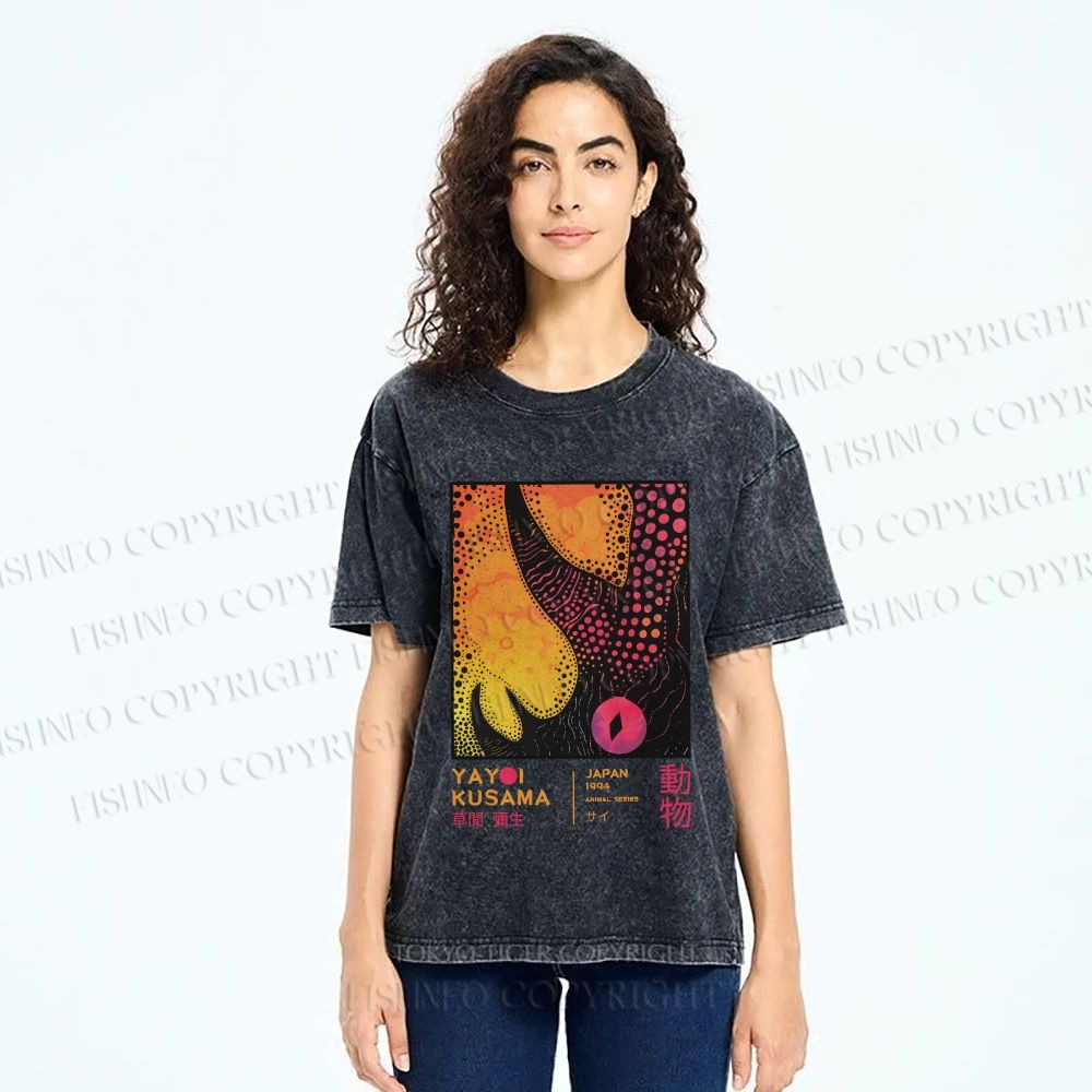 Unisex Yayoi Kusama Rhino Printed Washed Tee