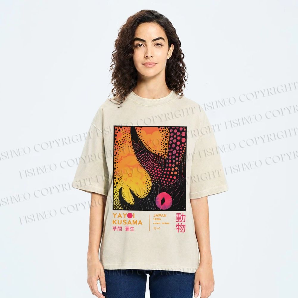 Unisex Yayoi Kusama Rhino Printed Washed Tee