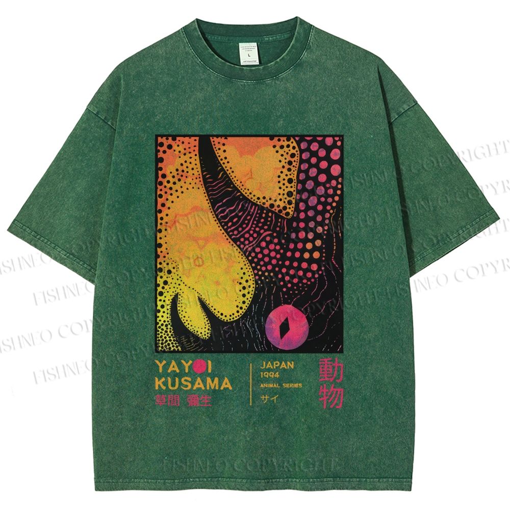 Unisex Yayoi Kusama Rhino Printed Washed Tee
