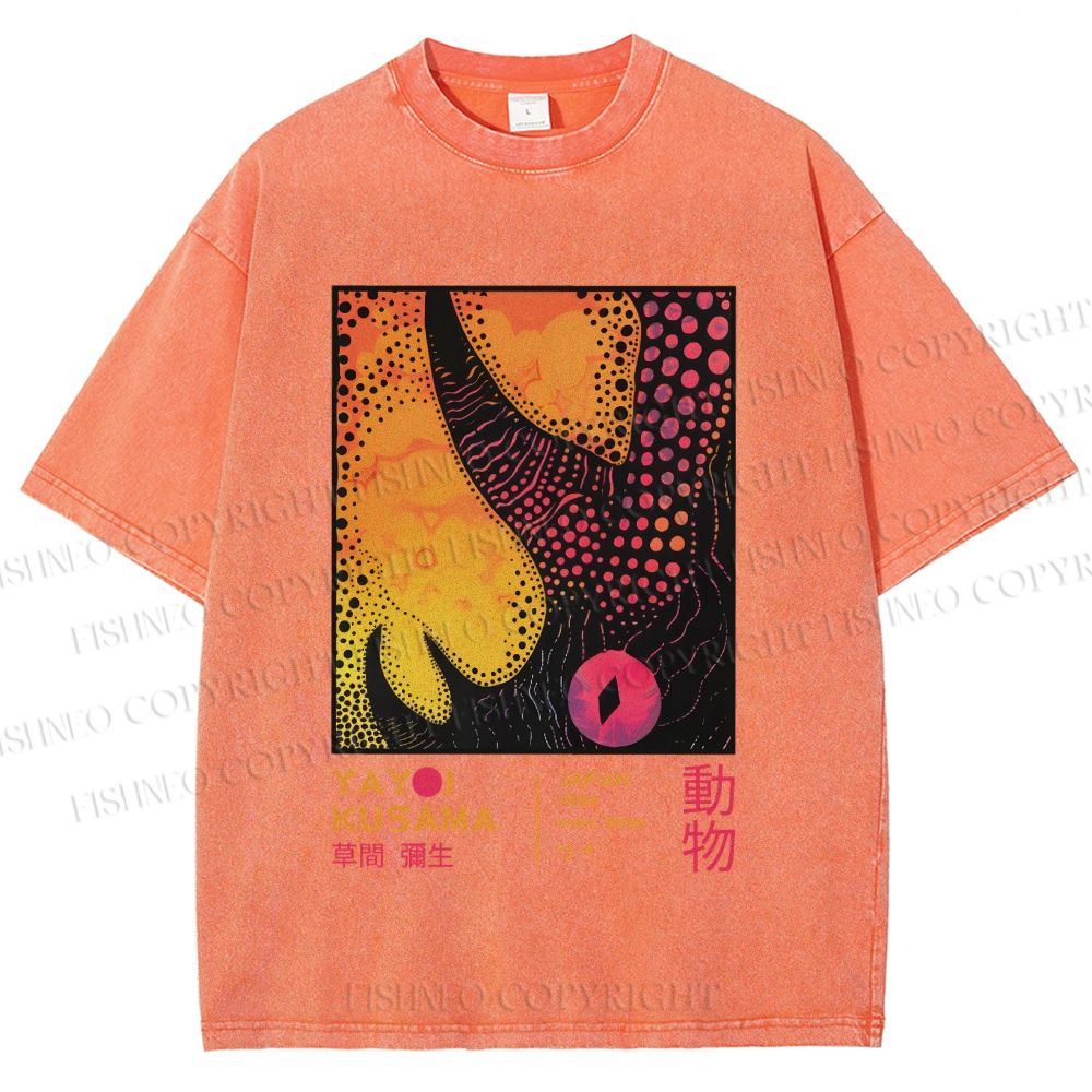Unisex Yayoi Kusama Rhino Printed Washed Tee