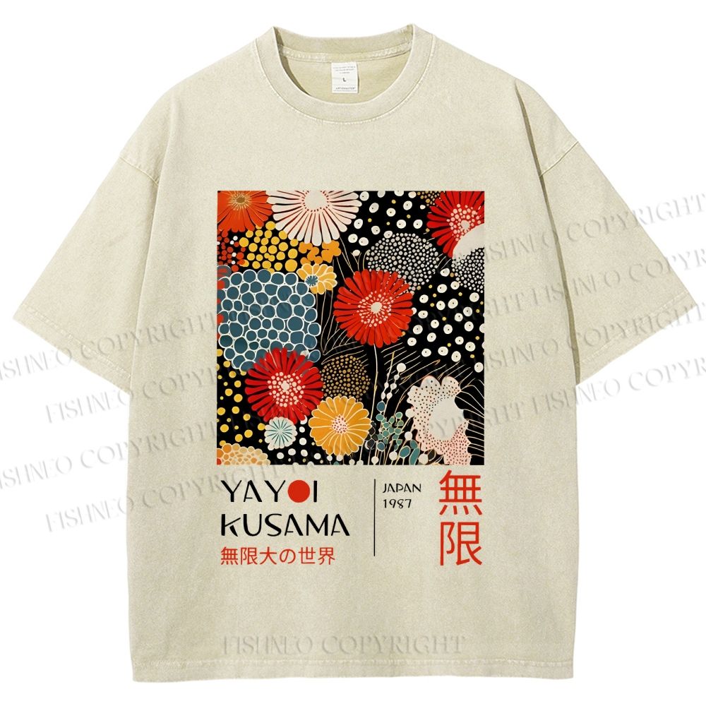Unisex Yayoi Kusama Flowers Printed Washed Tee