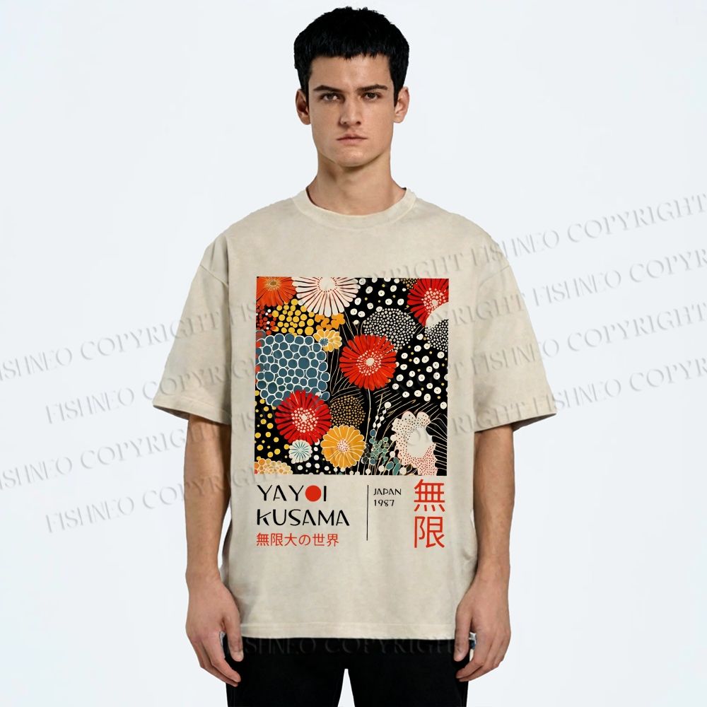 Unisex Yayoi Kusama Flowers Printed Washed Tee