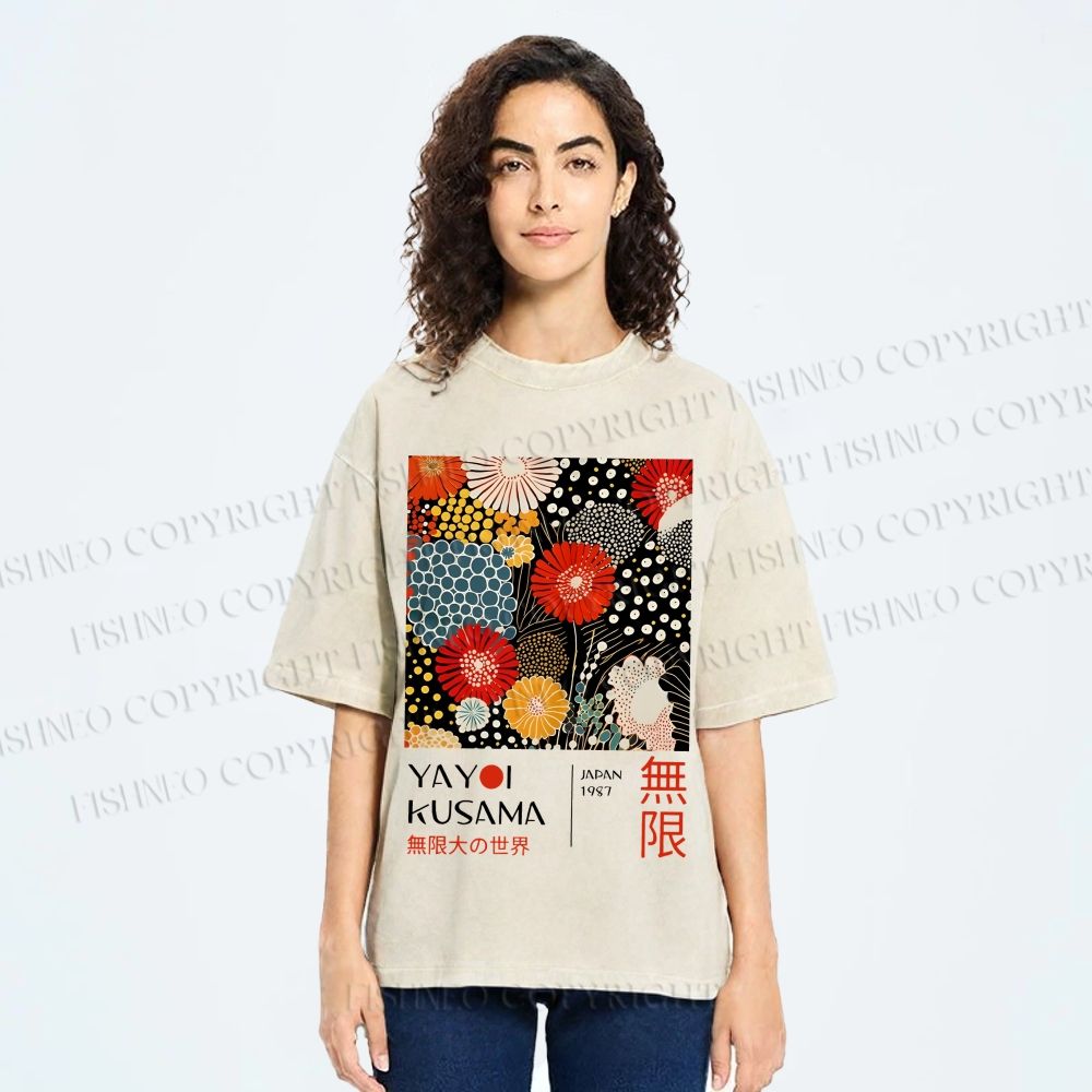 Unisex Yayoi Kusama Flowers Printed Washed Tee