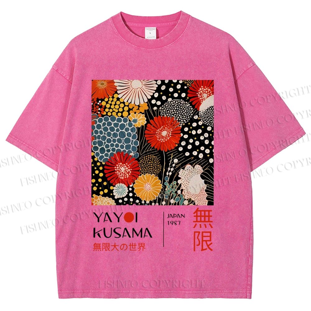 Unisex Yayoi Kusama Flowers Printed Washed Tee