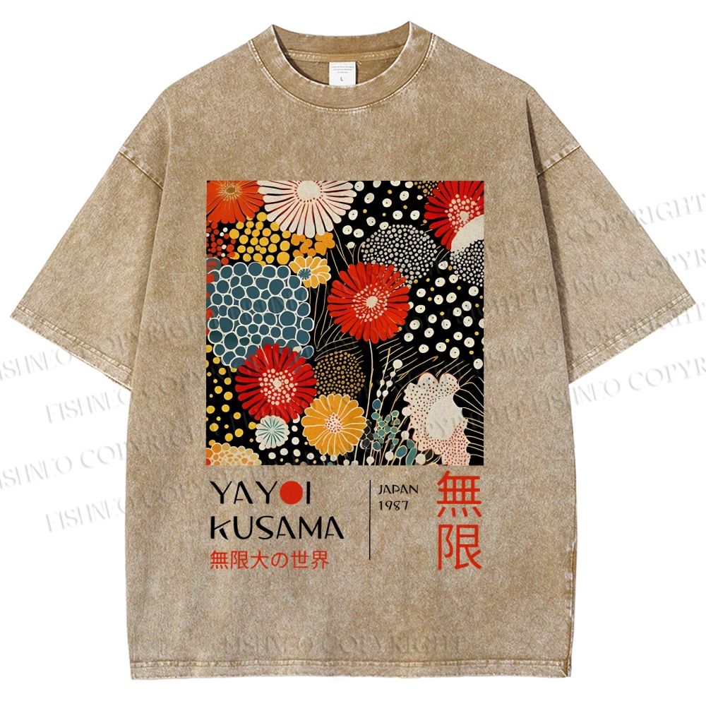 Unisex Yayoi Kusama Flowers Printed Washed Tee