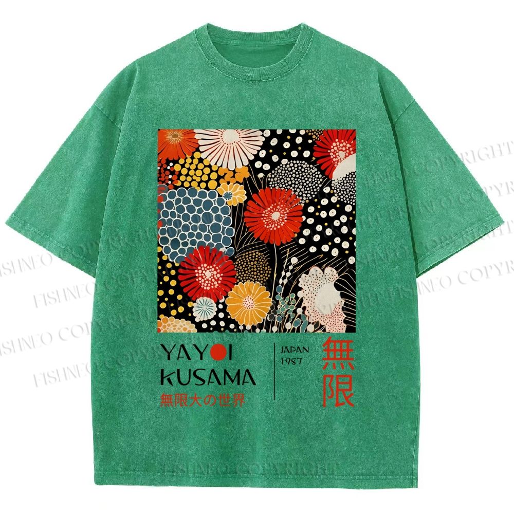 Unisex Yayoi Kusama Flowers Printed Washed Tee