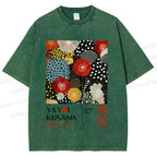 Unisex Yayoi Kusama Flowers Printed Washed Tee