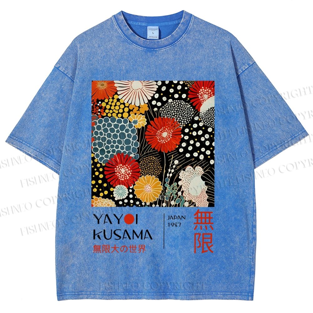 Unisex Yayoi Kusama Flowers Printed Washed Tee