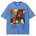 Unisex Yayoi Kusama Flowers Printed Washed Tee