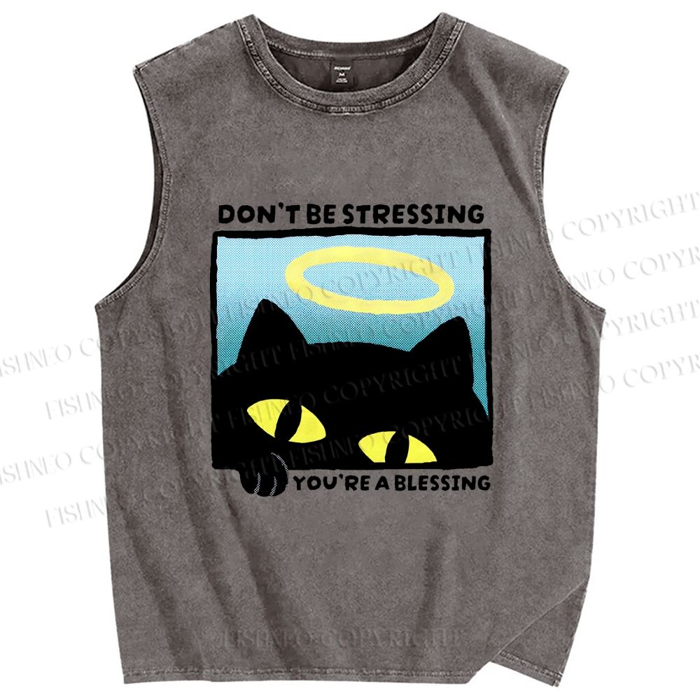 Unisex Don't Be Stressing Printed Washed Tank Top