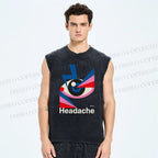 Unisex Headache Geometry Art Printed Washed Tank Top