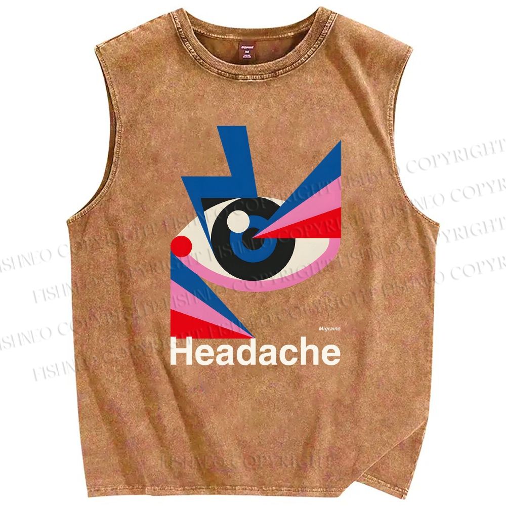 Unisex Headache Geometry Art Printed Washed Tank Top