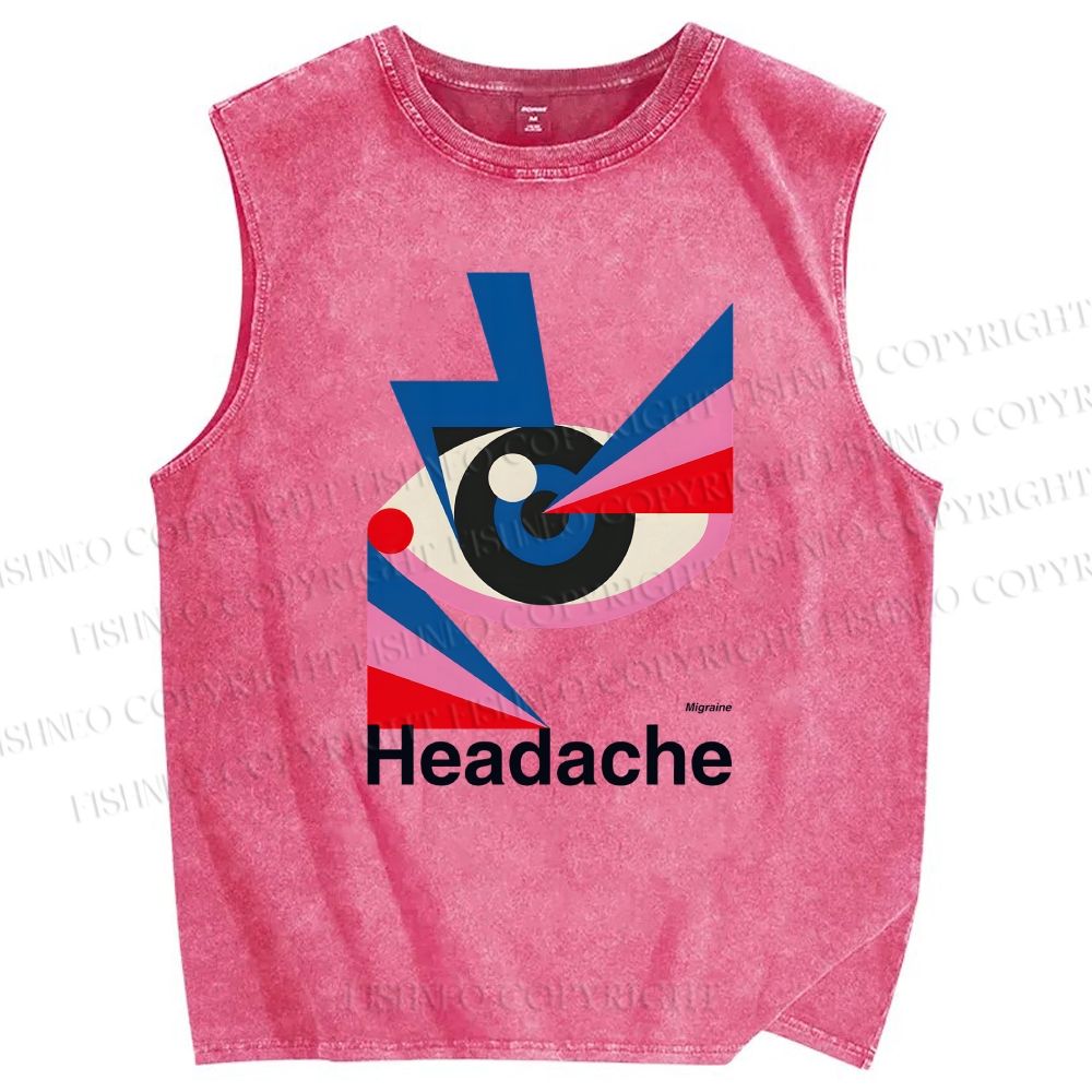 Unisex Headache Geometry Art Printed Washed Tank Top