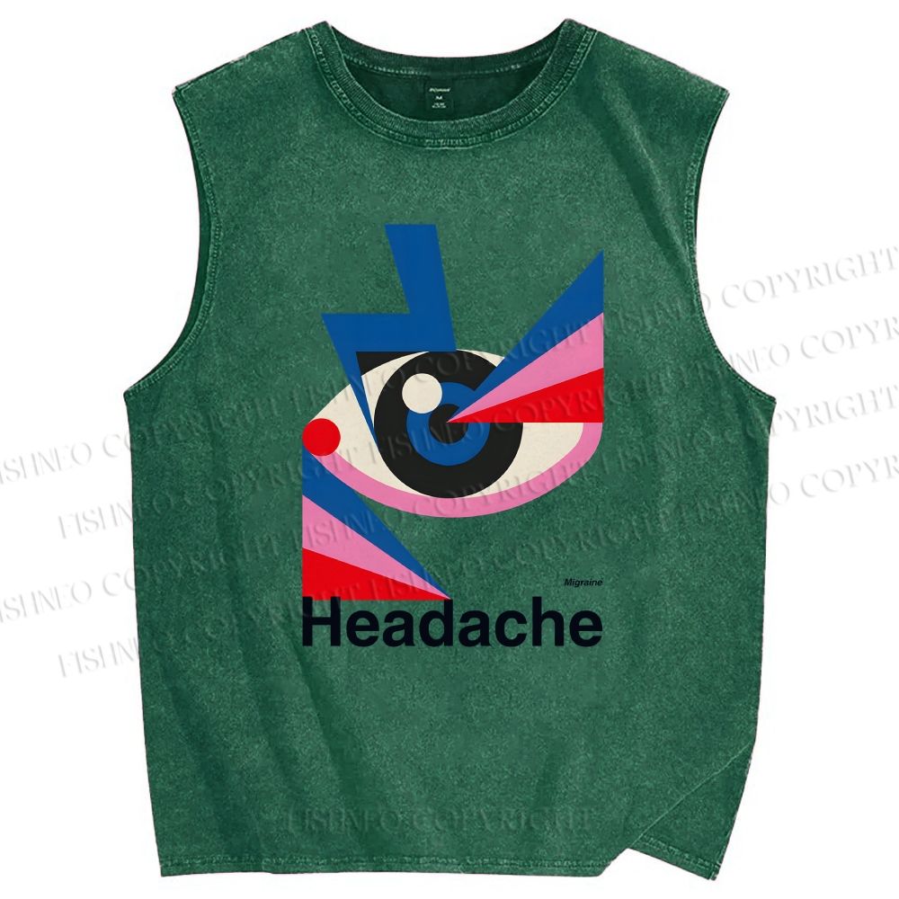 Unisex Headache Geometry Art Printed Washed Tank Top