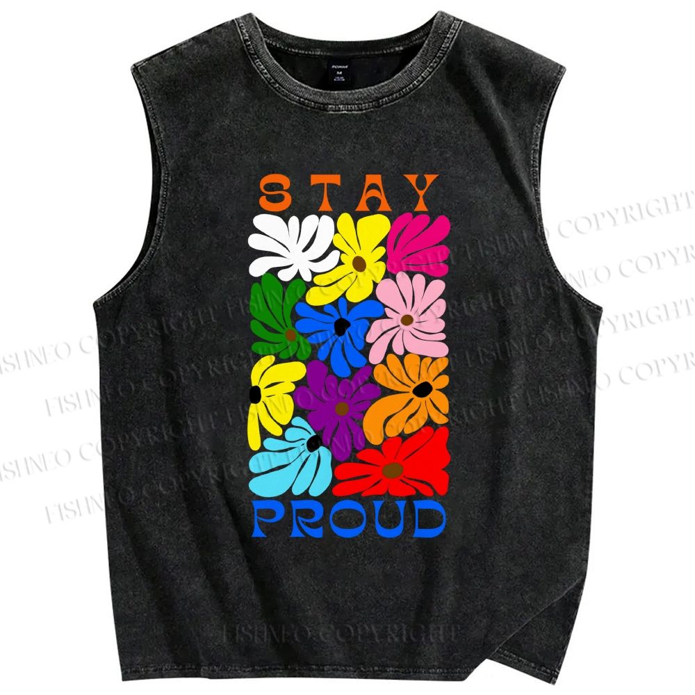 Unisex Stay Proud Printed Washed Tank Top