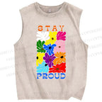 Unisex Stay Proud Printed Washed Tank Top