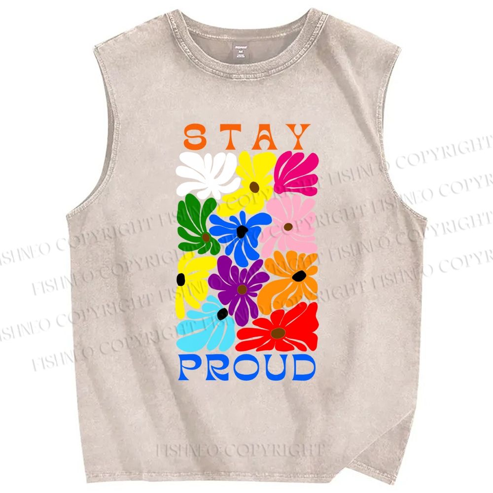 Unisex Stay Proud Printed Washed Tank Top