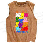 Unisex Stay Proud Printed Washed Tank Top